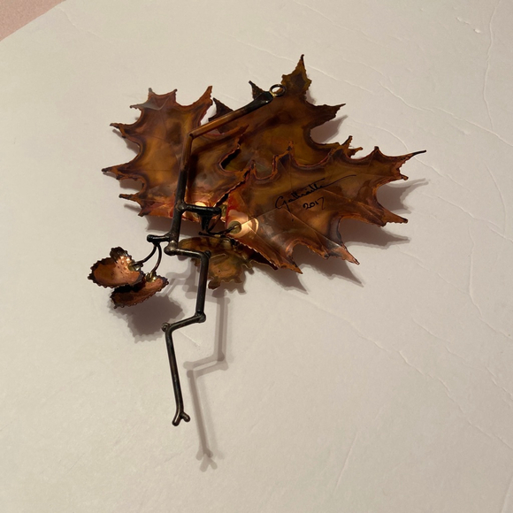 Artist Signed Galbraith Leaf Butterfly Acorn Metal Sculpture for Wall - Picture 3 of 4